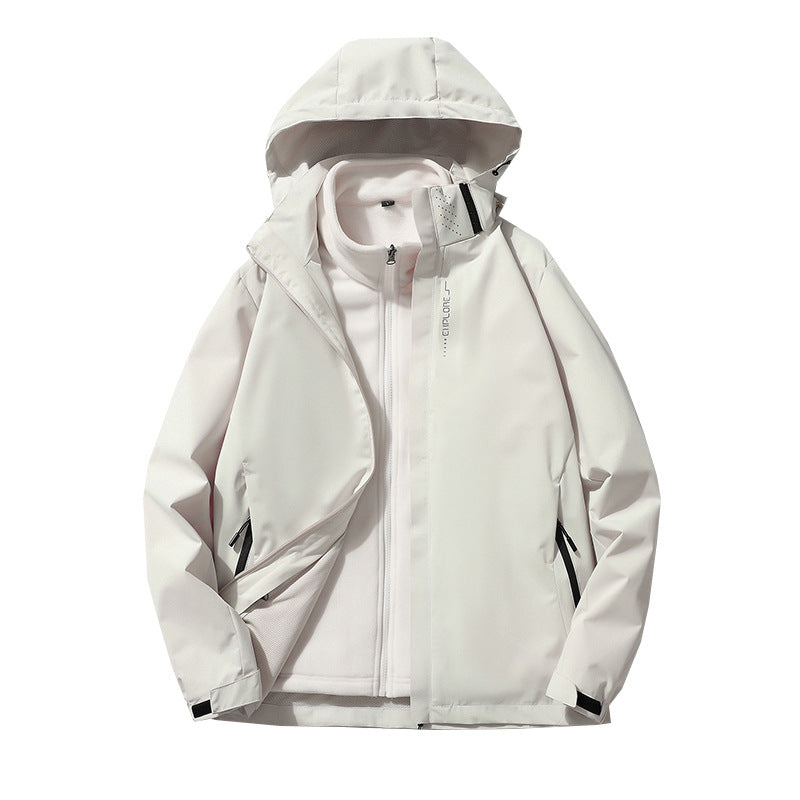 Men's three-layer waterproof outdoor softshell jacket with detachable fleece inner jacket Chichicherry