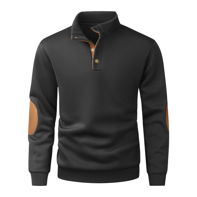 Men's knit sweater with standing collar, button placket & elbow patches Chichicherry