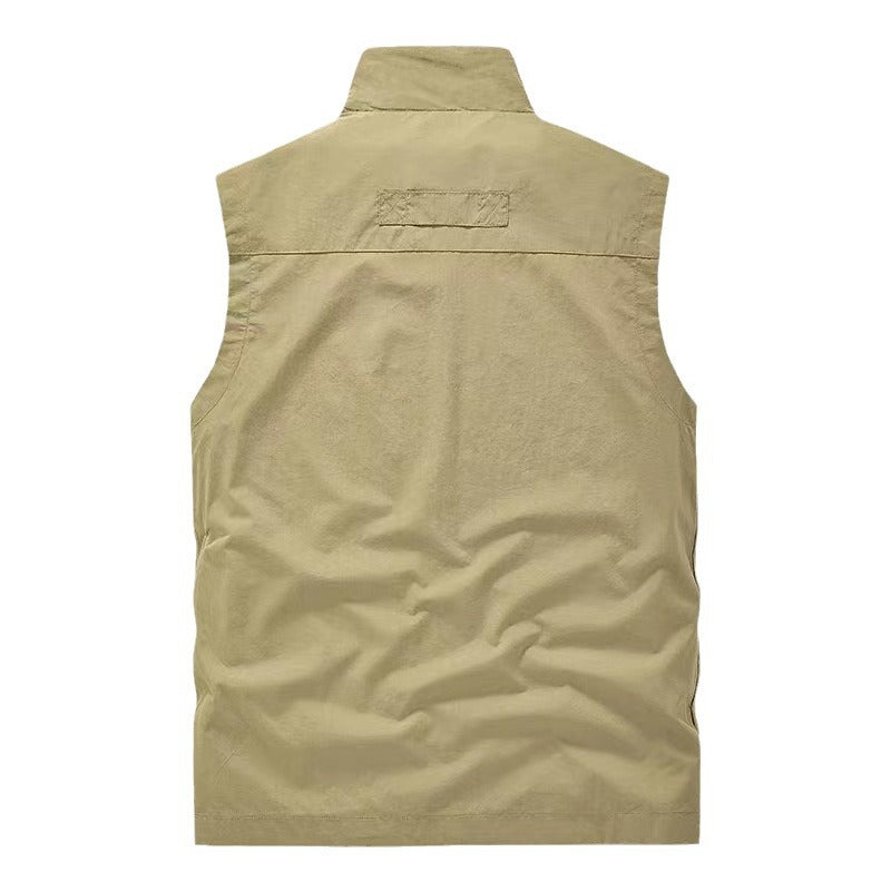 Men's multifunctional utility vest with mesh lining, stand-up collar and multiple pockets Chichicherry