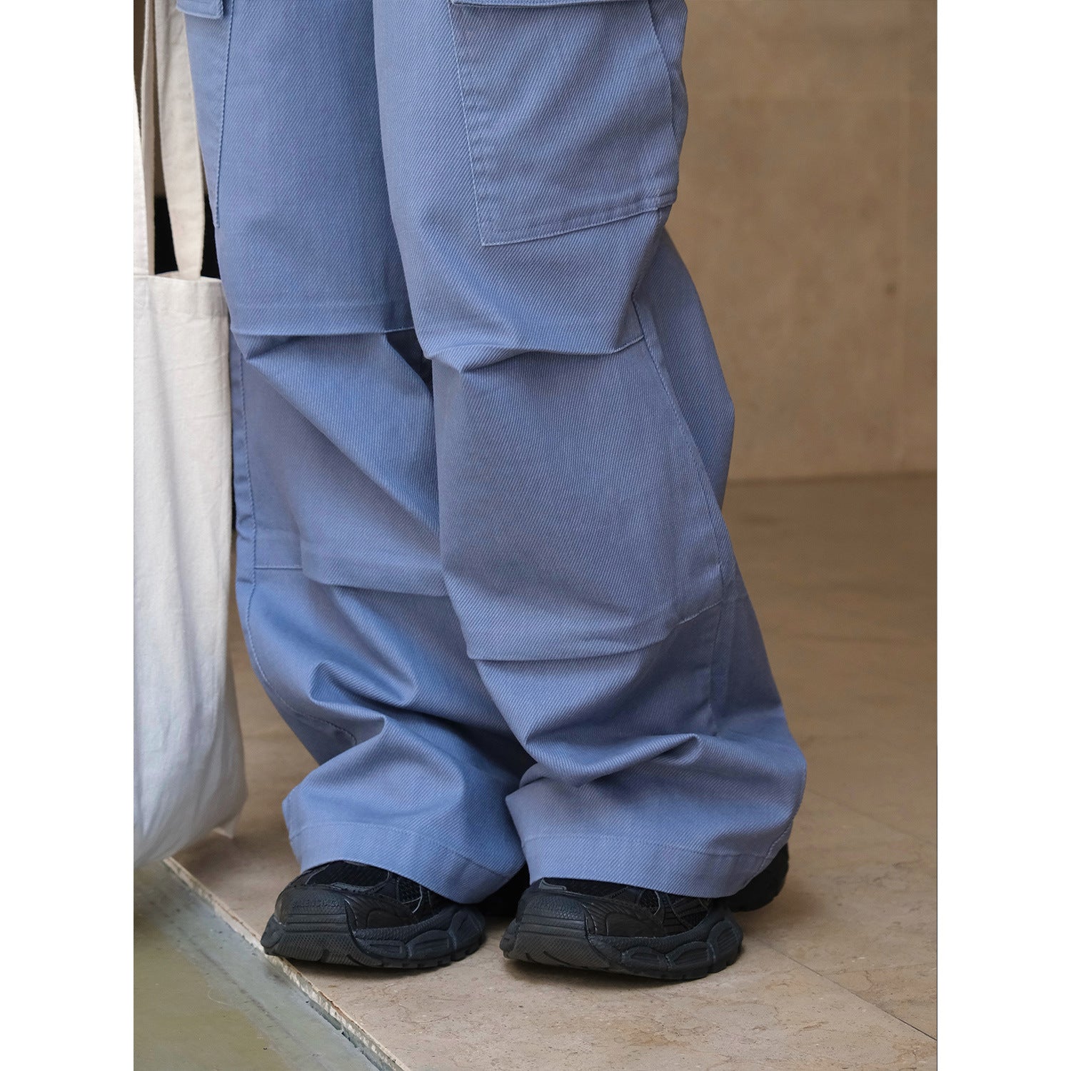 Women's Wide Cargo Palazzo Pants with Pleats and Large Flap Pockets Chichicherry