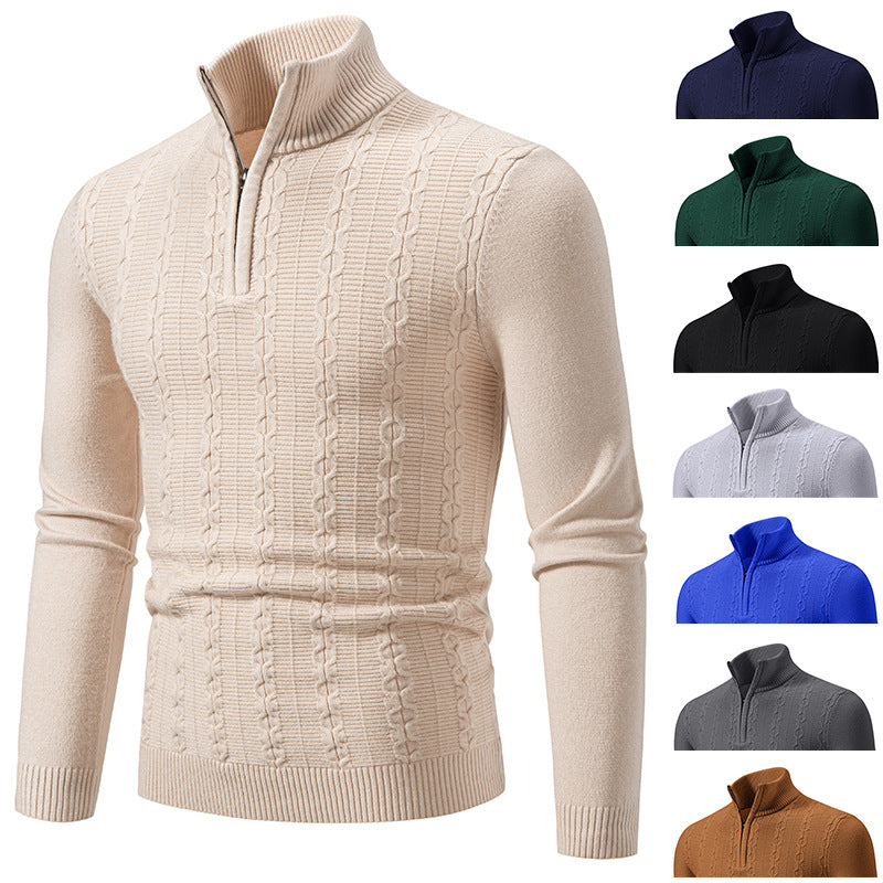 Men's Slim Half-Zip Cable Knit Sweater with Thermal Fine Knit and Ribbed Hem Chichicherry