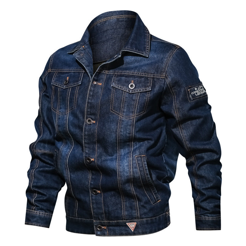 Men's jeans jacket in vintage stretch denim with contrast stitching and chest pockets Chichicherry