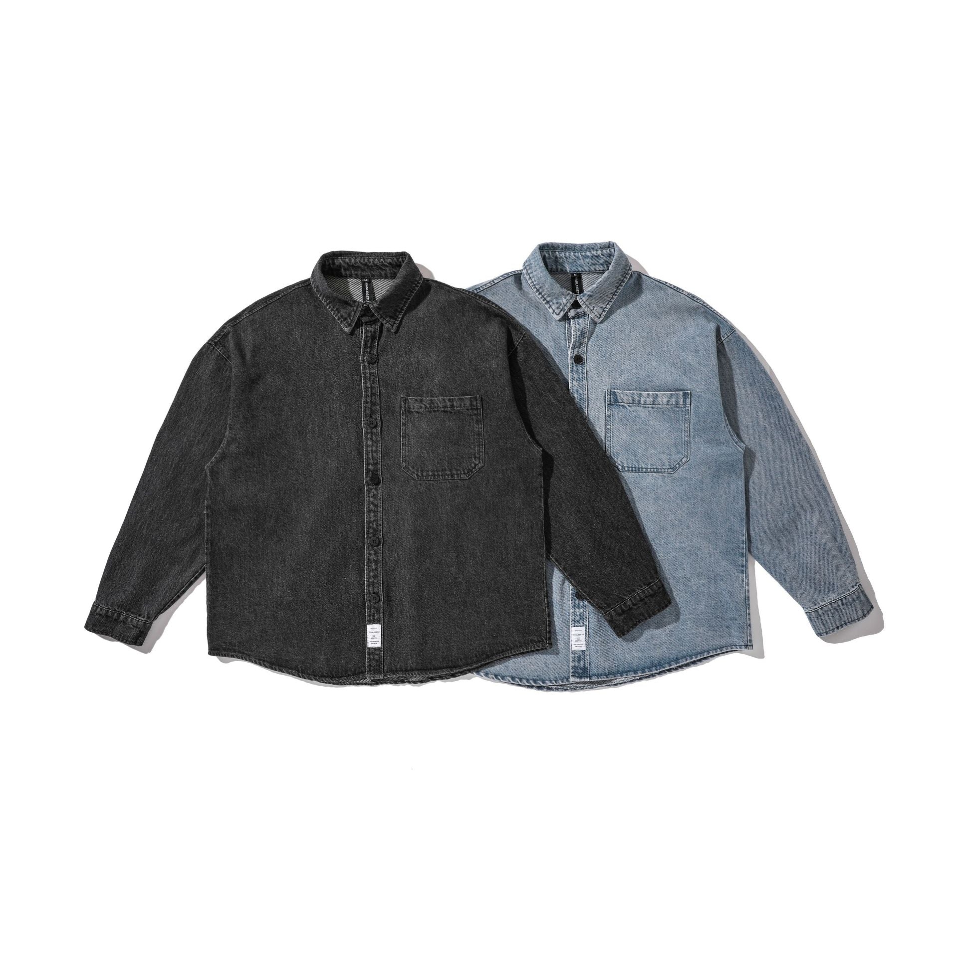 Men's overshirt made of washed denim with rounded hem Chichicherry