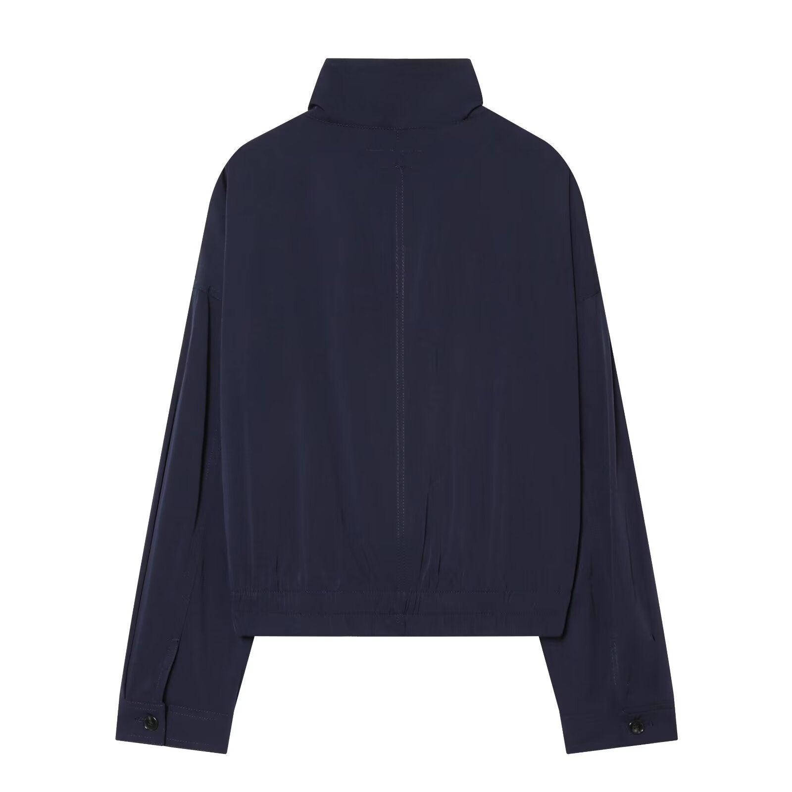 Women's Short Bomber Jacket with Stand-Up Collar, Zipper and Chest Flap Pockets Chichicherry