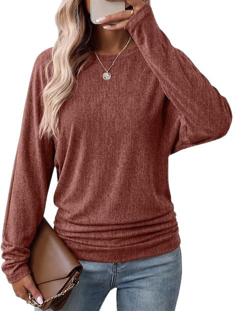 Women's Casual Long Sleeve Fine Knit Shirt with Dropped Shoulder and Loose Hem
