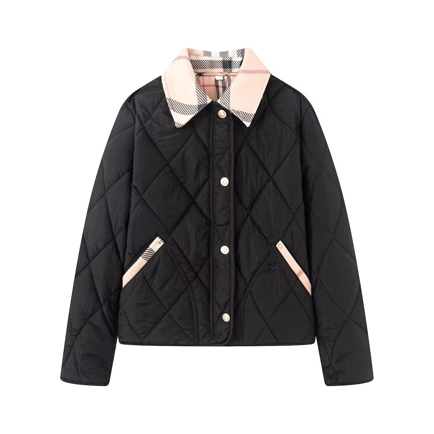 Women's quilted jacket with checked collar and pocket flap Chichicherry