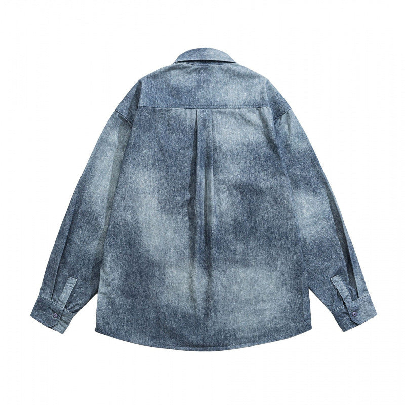 Unisex Oversize Cotton Shirt with Washed Effect and Patch Chest Pocket Chichicherry