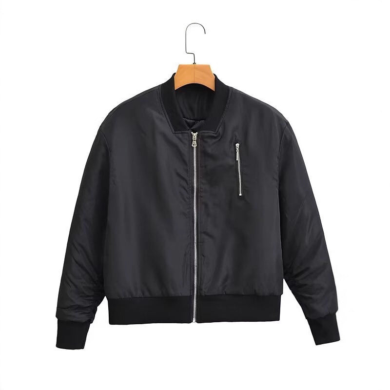 Women short cut nylon bomber jacket with shiny surface, padded lining and metal zipper Chichicherry