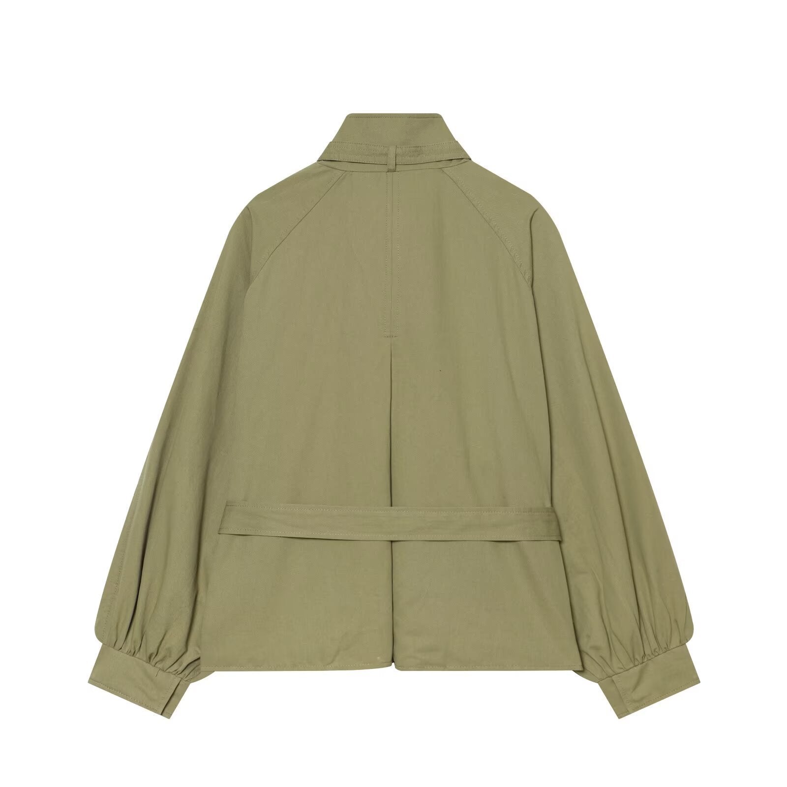 Women's Short Cape Trench Coat with Waist Belt and Funnel Collar Chichicherry