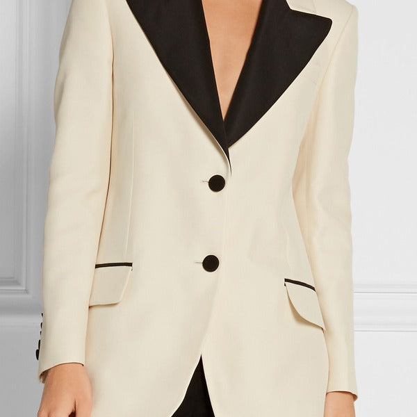 Women’s Tuxedo Jacket in Tailoring with pointed Shawl Collar and contrasted Lapel Trim Chichicherry