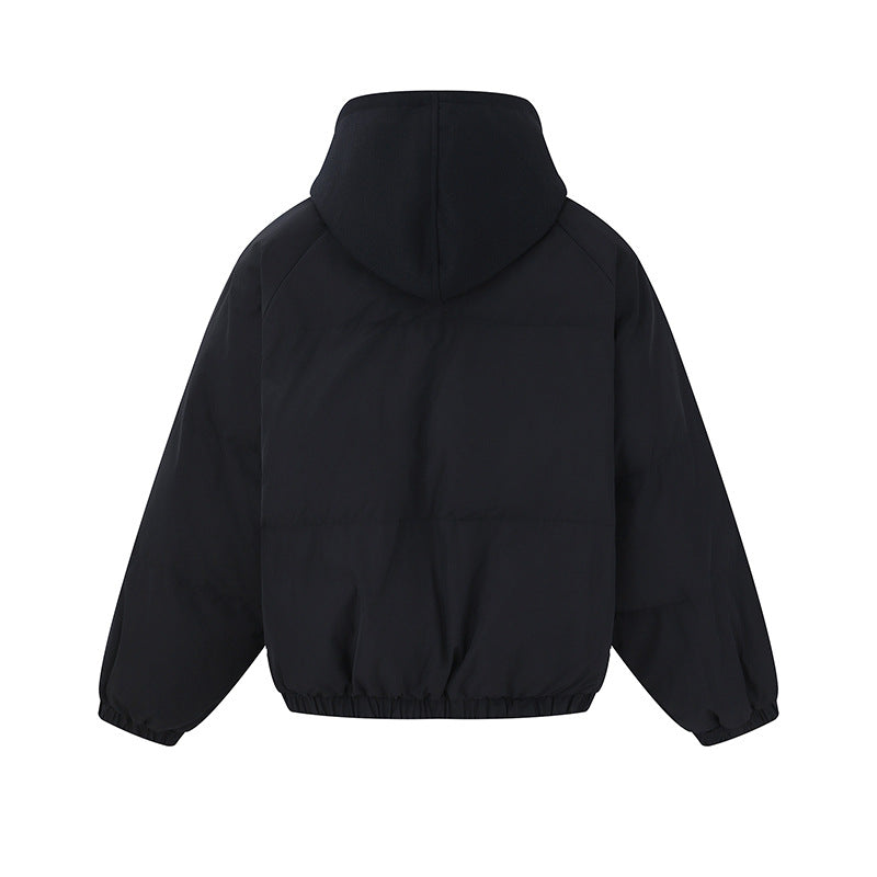 Unisex Short Boxy Quilted Hoodie with Fleece Lining and Elastic Hem Chichicherry