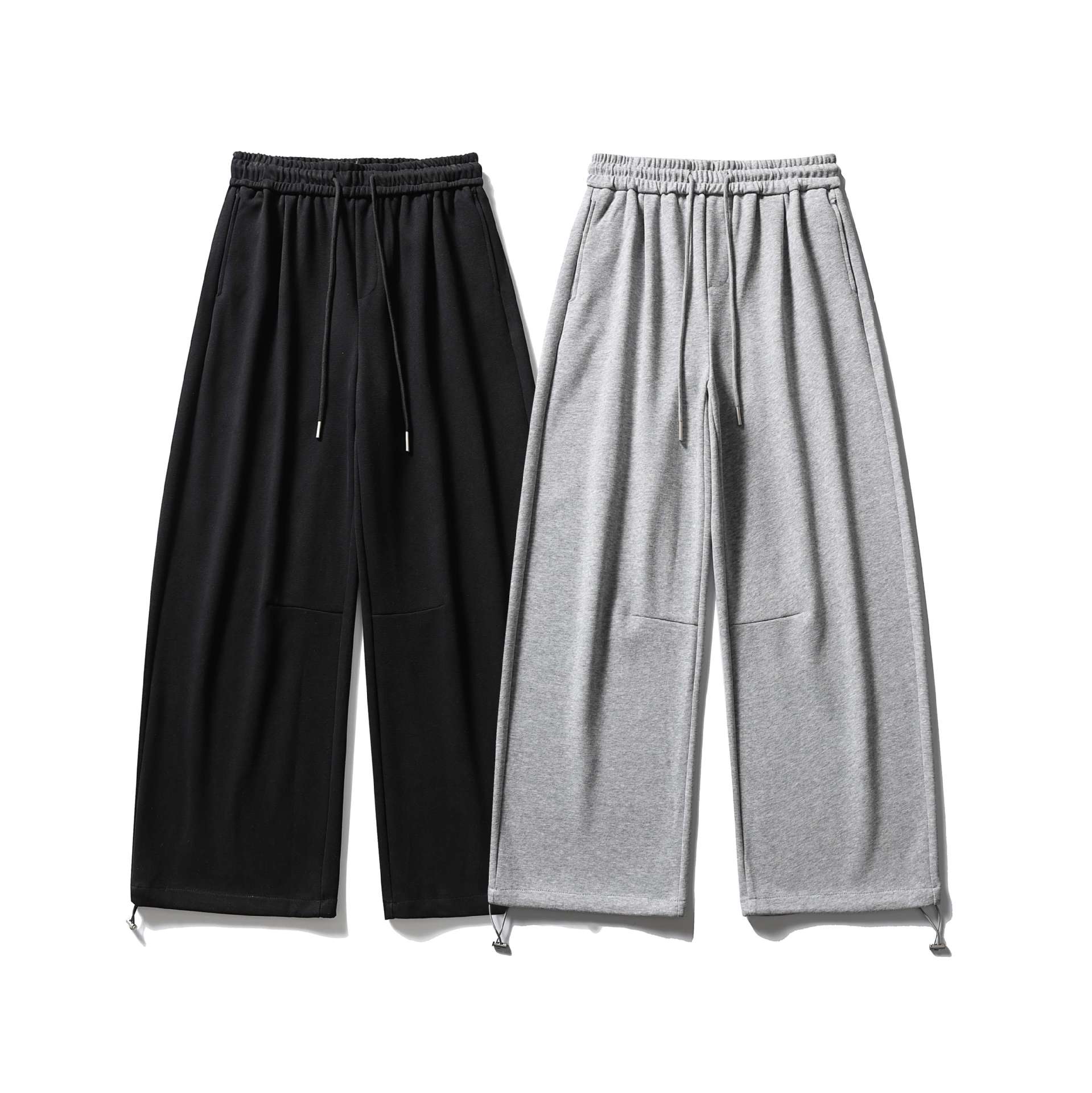 Unisex Wide Sweatpants with Drawstring, Knee Patch and Adjustable Hem Chichicherry