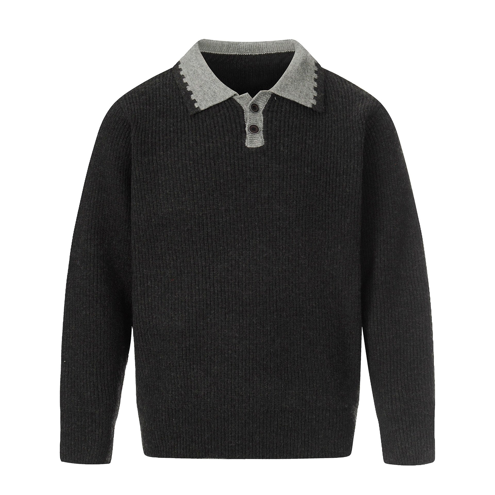 Men's chunky knit polo sweater with contrast collar and half-button placket Chichicherry