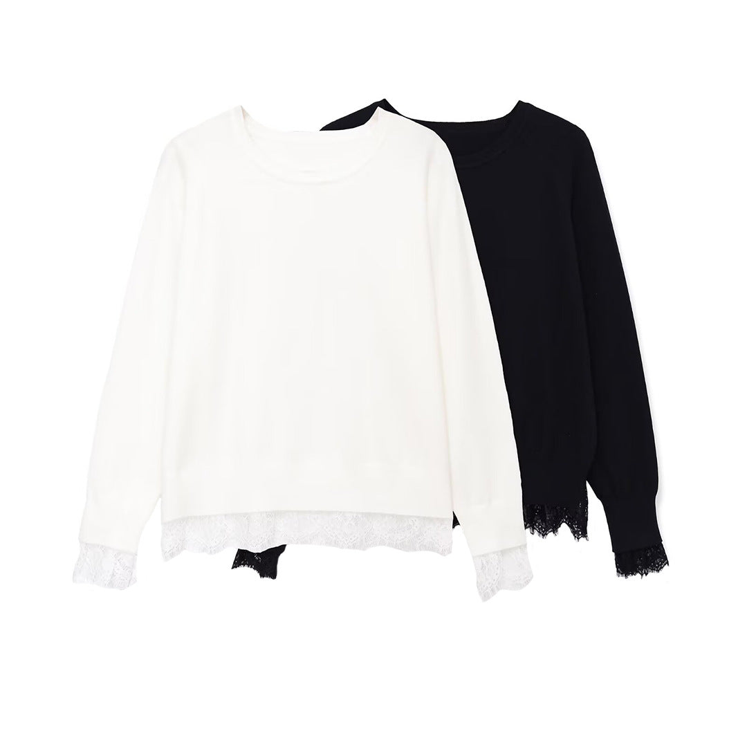 Women's sweatshirt with lace trim and round neck Chichicherry