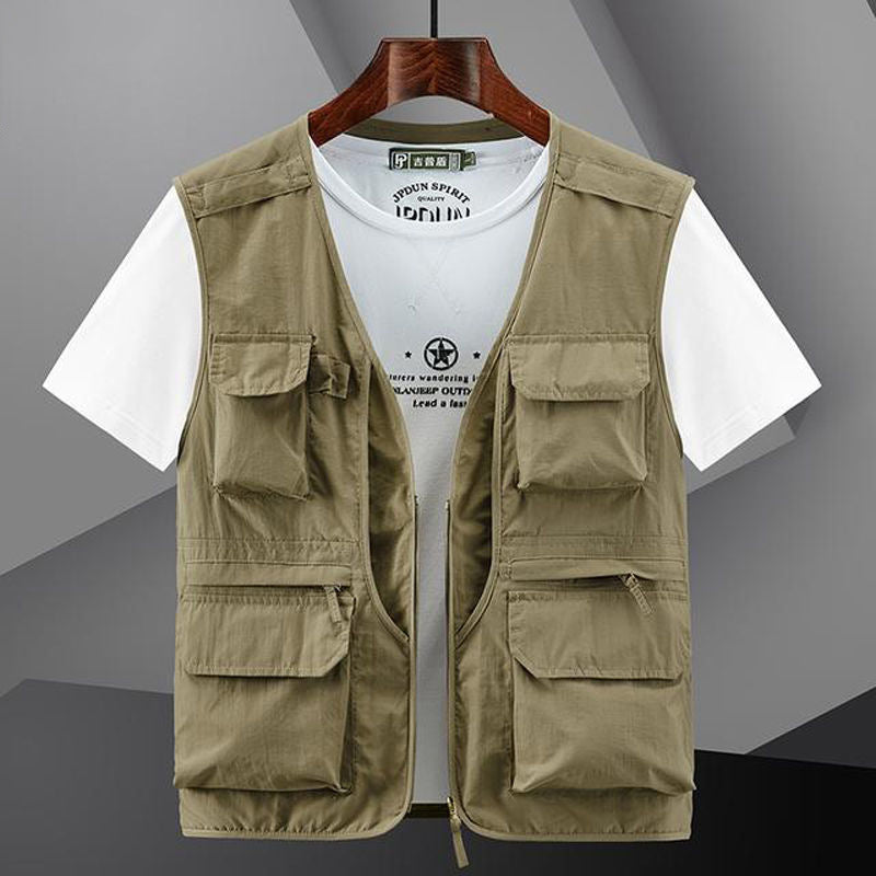 Men's Lightweight Fishing and Photography Utility Vest with Multifunctional Pockets and Breathable Cotton Blend Chichicherry