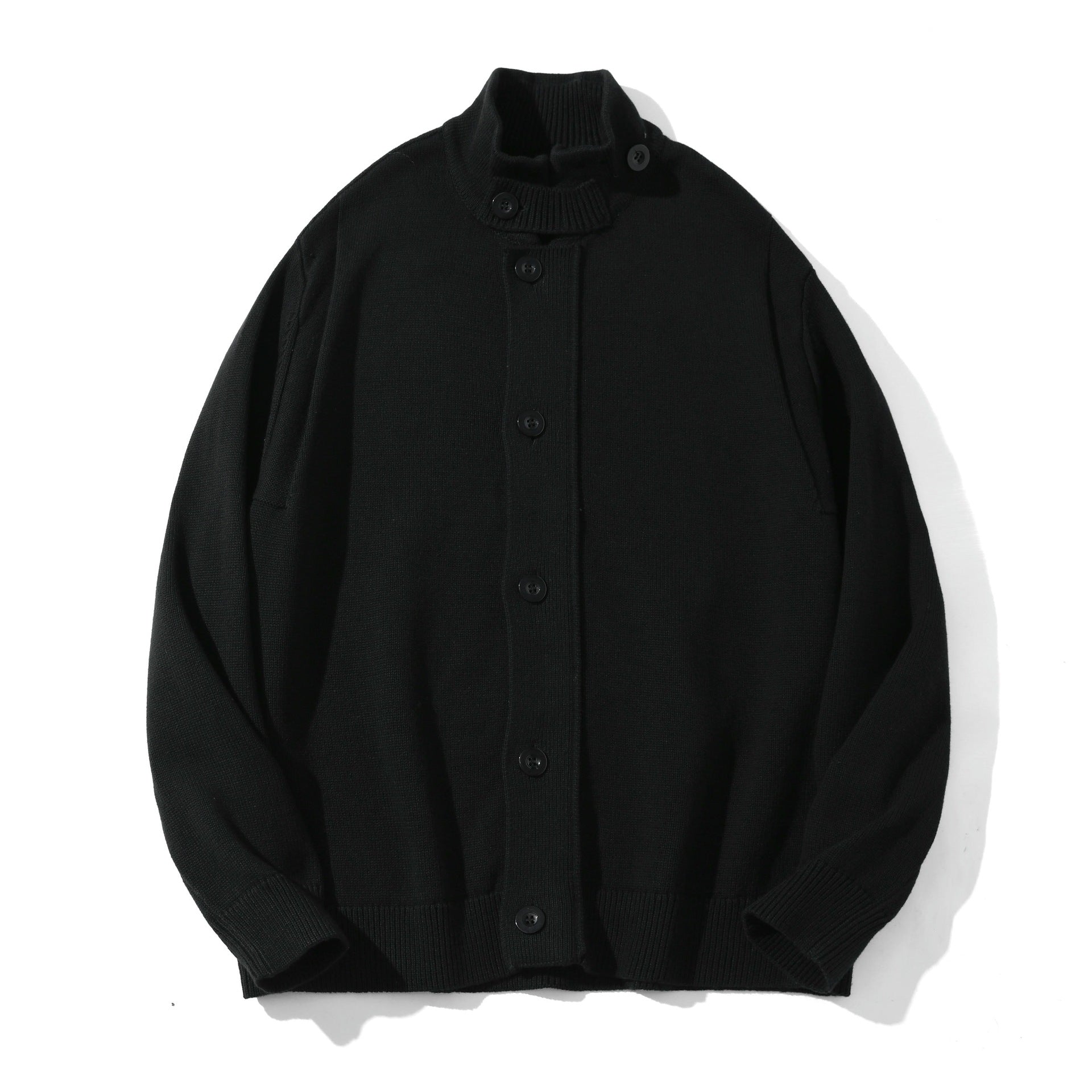 Men's knit cardigan with high collar and full button placket Chichicherry