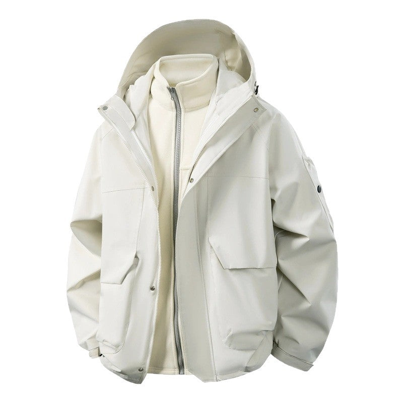 Men's Water-Repellent Double Jacket with Removable Fleece Inner Jacket and Hood Chichicherry