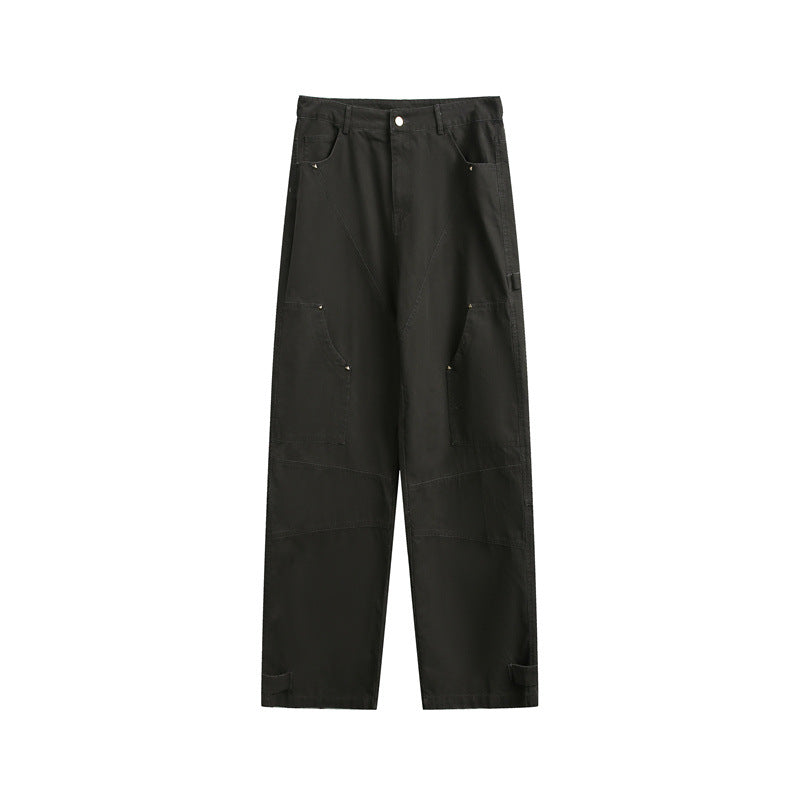 Women Wide High-Waist Cargo Pants with Multifunctional Pockets and Adjustable Hem Chichicherry