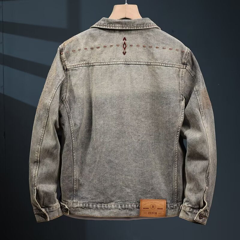 Herren Vintage-inspirierte Jeansjacke im Worker-Look mit Used-Wash und aufgesetzten Brusttaschen Chichicherry