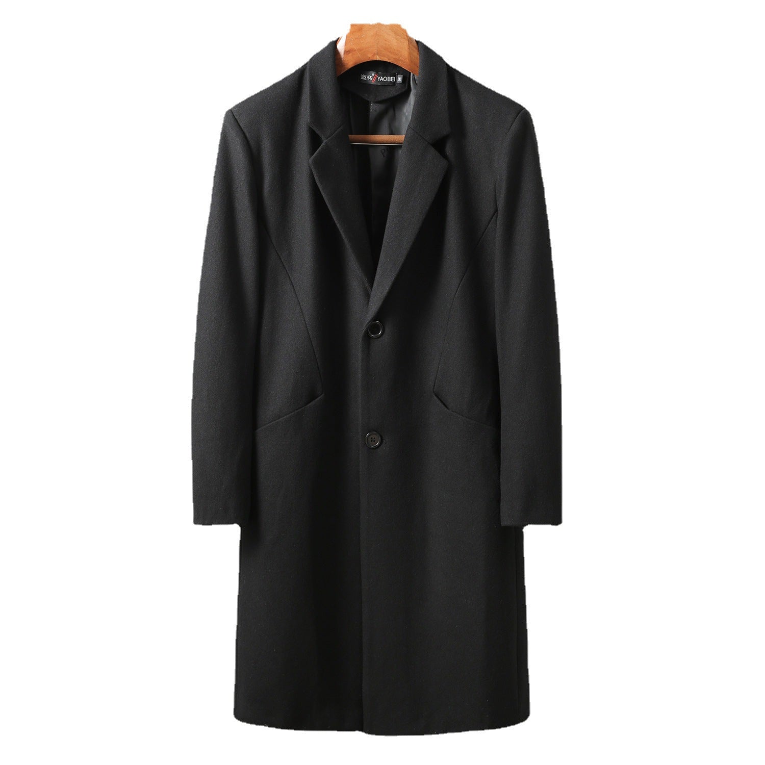 Men Timeless Long Wool Coat with Slim Lapel and Two-Button Closure Chichicherry