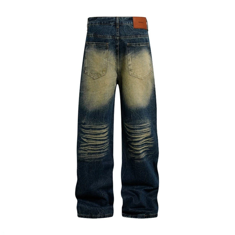 Women's wide High-Waist jeans with distressed rips and rhinestone details Chichicherry