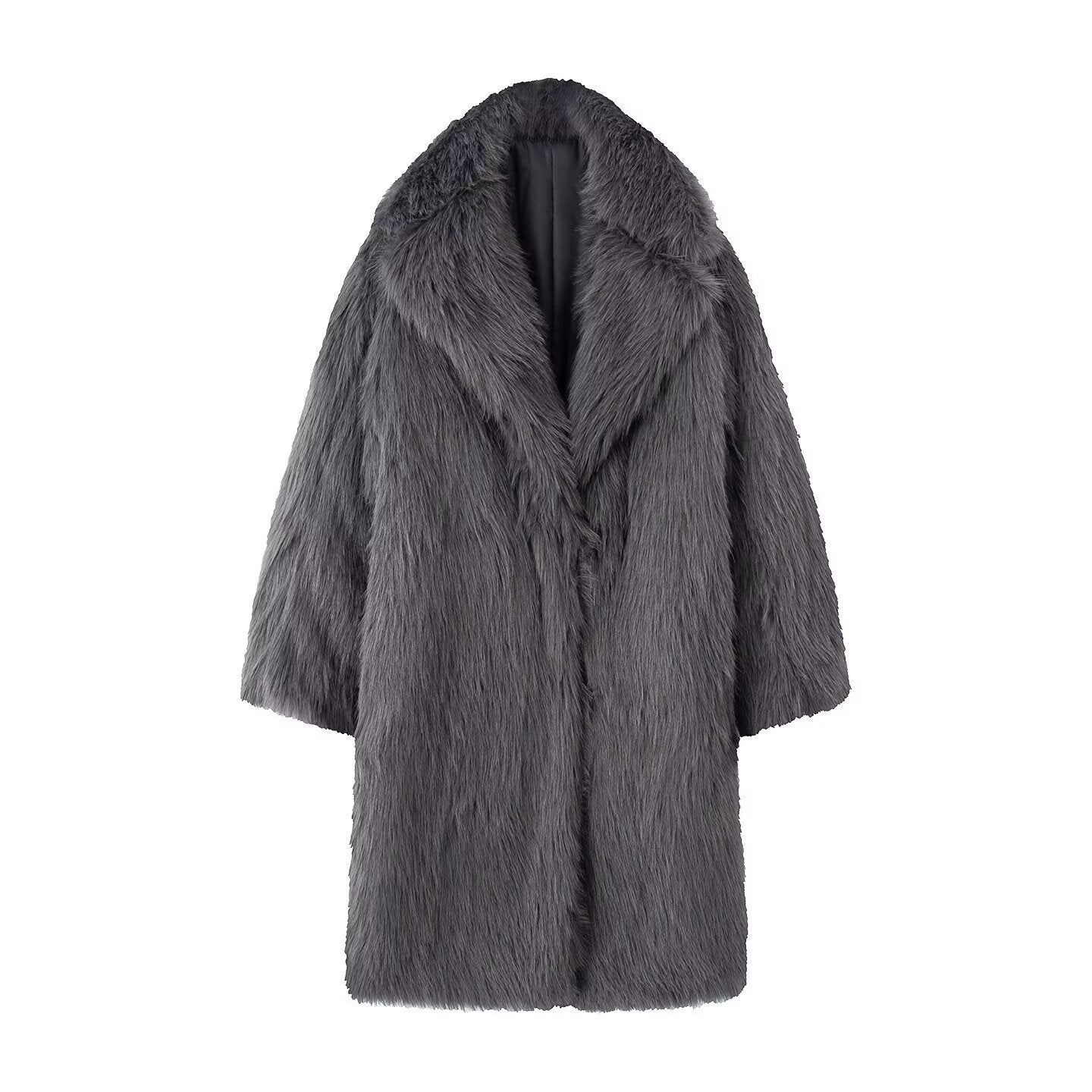 Women Long Oversize Faux Fur Coat with Voluminous Shawl Collar Chichicherry