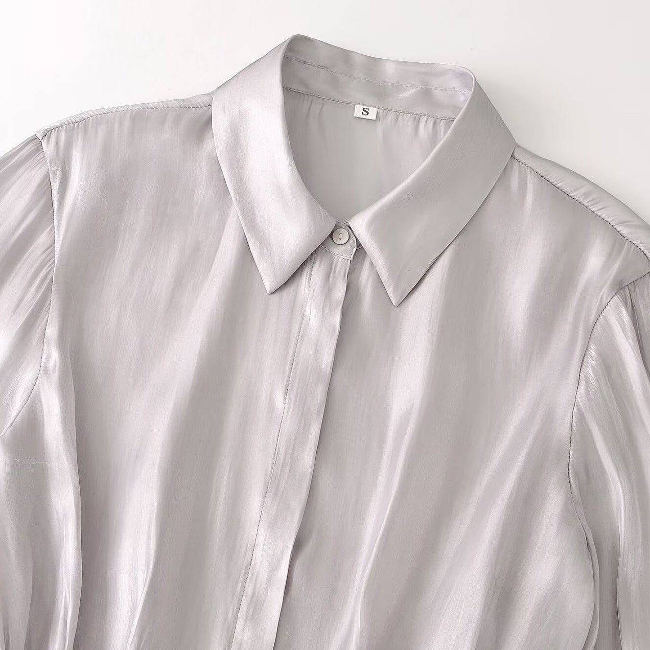 Ladies silk matte tailored shirt blouse with drawstring and concealed button placket Chichicherry