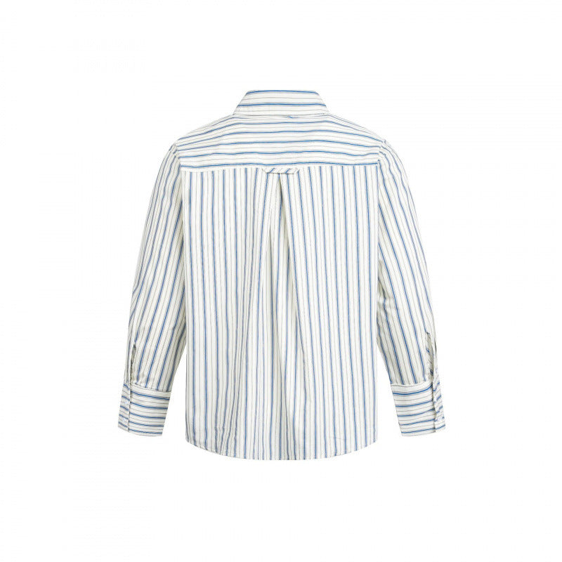 Women's Striped Oversized Blouse Shirt with Concealed Zipper and Chest Pocket Chichicherry