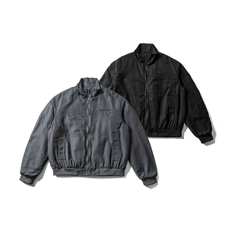 Men's Lightweight Bomber Jacket in Minimalist Satin Look with Stand Collar and Elastic Hem Chichicherry