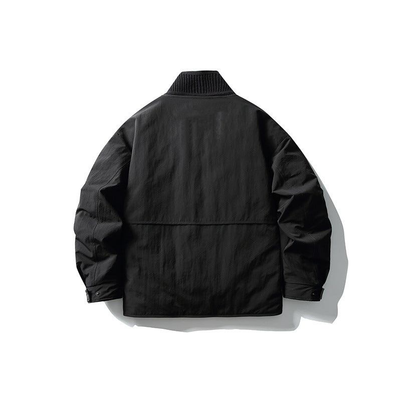 Men's Oversized Padded Leisure Jacket with Ribbed Collar and Snap Button Placket Chichicherry