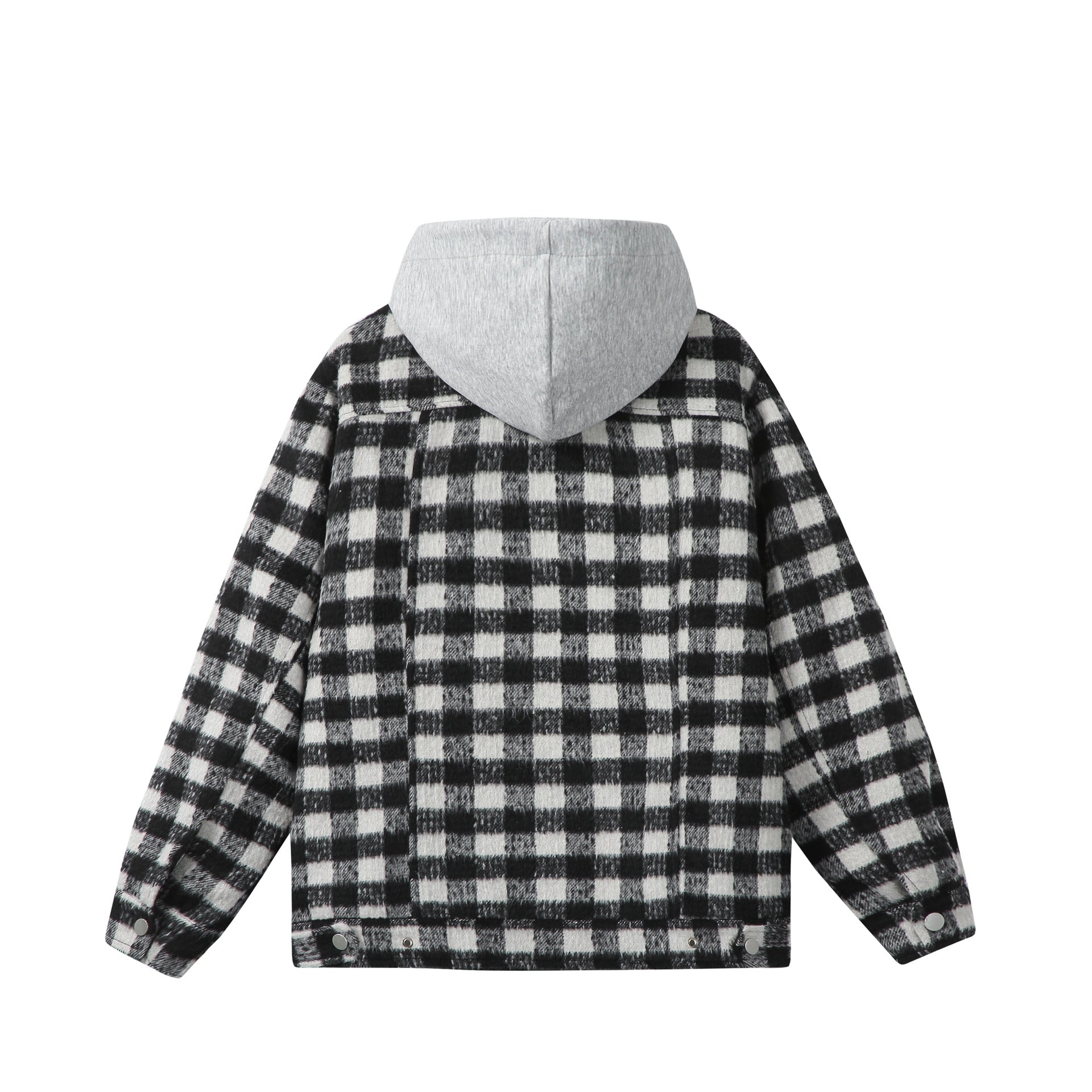 Women's short jacket in shacket style with checked wool look and integrated sweat hood Chichicherry