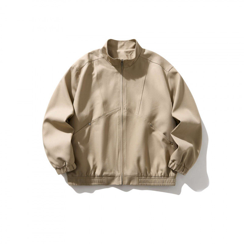 Unisex Light Oversized Zip Jacket in Bomber Style with Stand-up Collar and Elastic Hem Chichicherry
