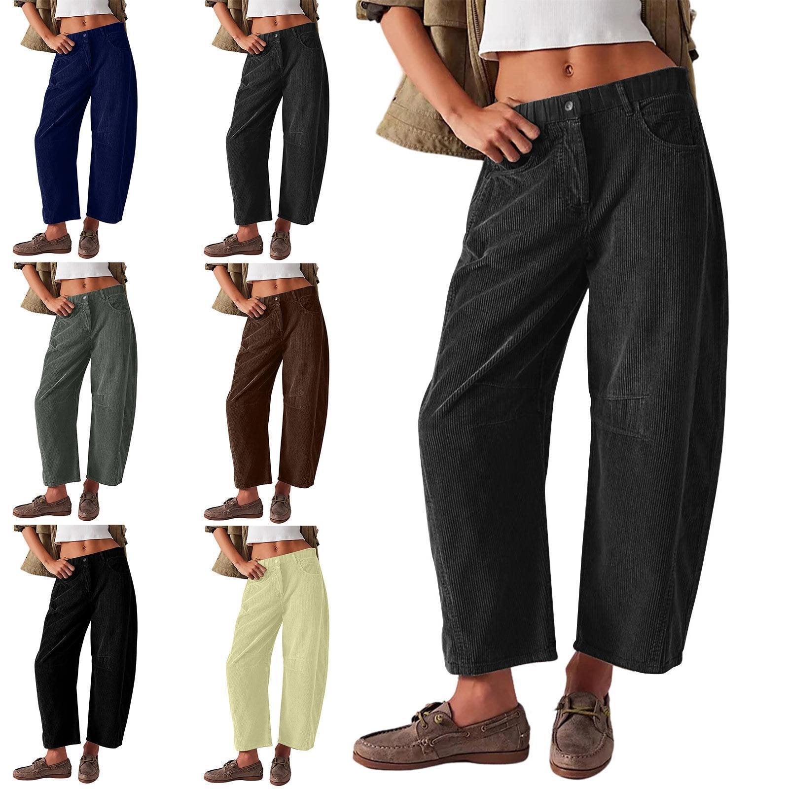 Women Wide Cord Pants with High Waist, Cropped Leg and Side Pockets Chichicherry