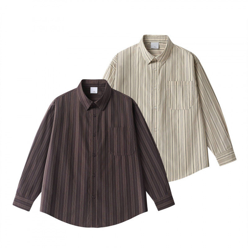 Unisex Oversize-Longsleeve Shirt in boxy cut with fine vertical structure and chest pocket Chichicherry