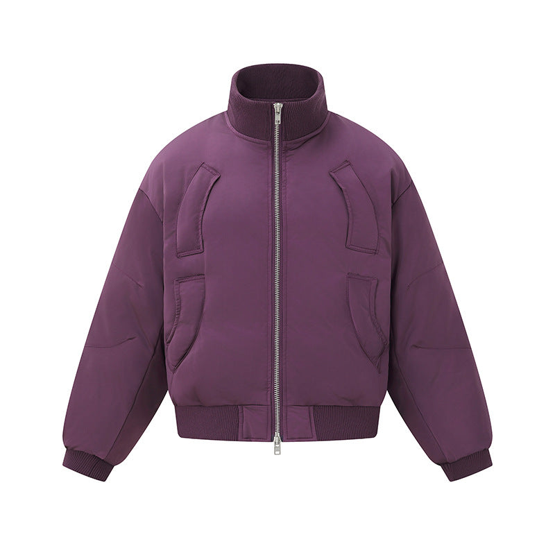Women's short padded blouson jacket in boxy cut with high ribbed collar and prominent side pockets Chichicherry