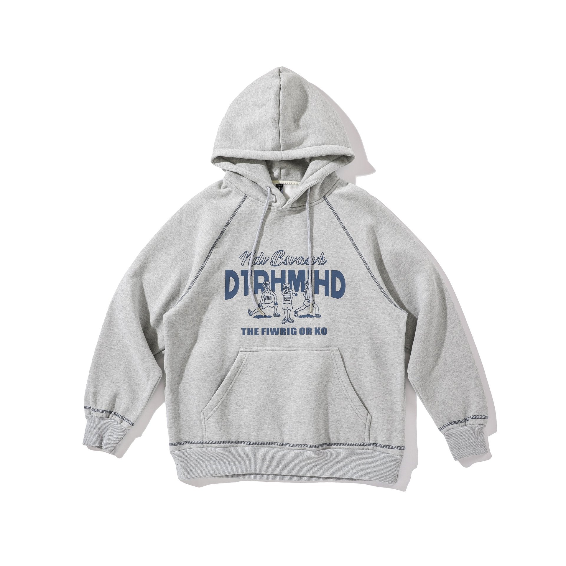 Unisex Oversize Hoodie with Raglan Seams, Kangaroo Pocket and Vintage Print Chichicherry