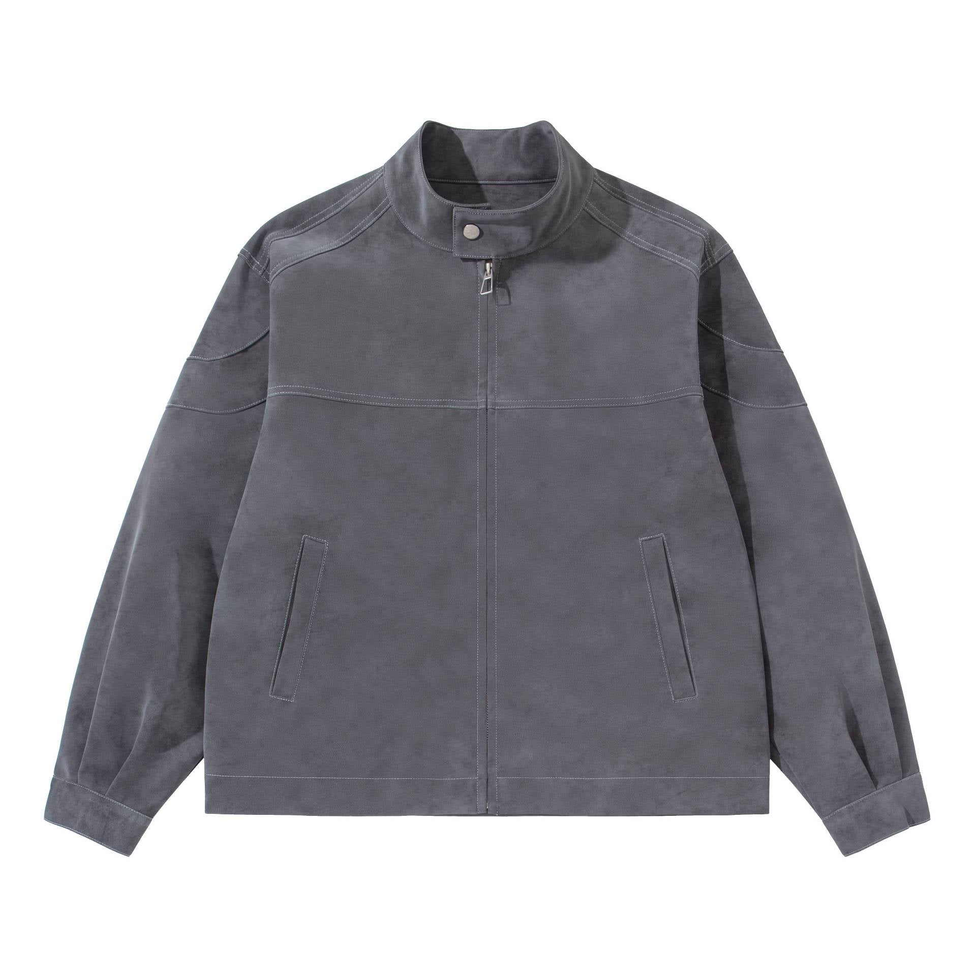 Men's short blouson in suede look with stand-up collar and concealed zipper Chichicherry