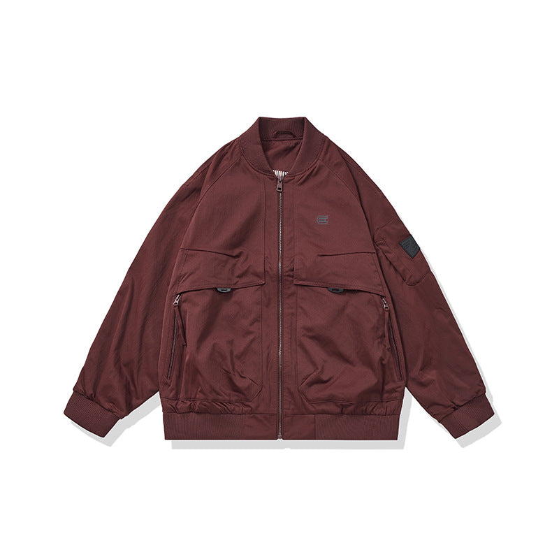 Unisex Short Cut Boxy Bomber Jacket in Utility Look with Front Zip, Flap Pockets and Ribbed Cuffs Chichicherry