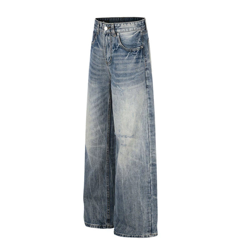 Women's Wide High-Waist Denim Palazzo Jeans with Used Effect and Wide Leg Chichicherry
