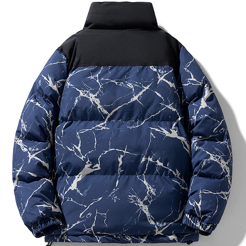 Men's padded quilted jacket with marble print, high stand collar and windproof exterior Chichicherry