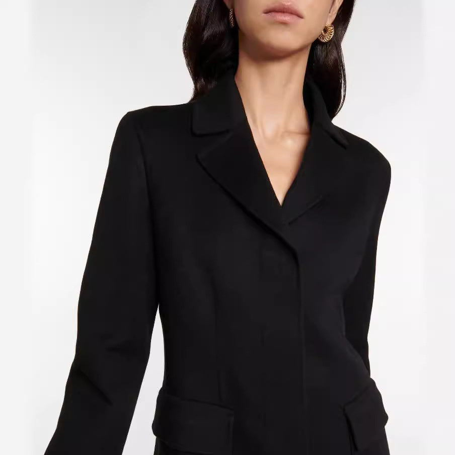 Women's Maxi Long Single-Breasted Blazer Coat with Clean Fall and Flap Pockets Chichicherry