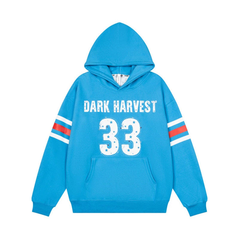 Women's oversized hoodie with vintage number print, studded detailing, and contrast stripes on the sleeves Chichicherry