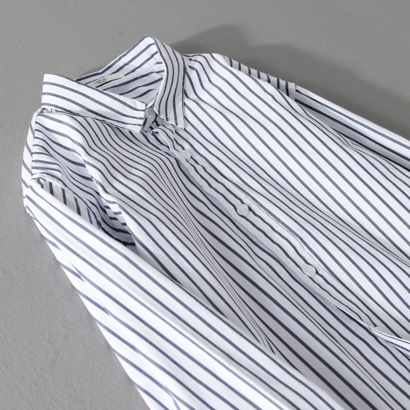 Men Striped Oversized Shirt Made of Light Cotton Blend with Kent Collar Chichicherry