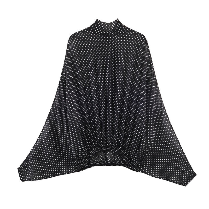 Women's Two-Piece Retro Polka Dot Set with Wide Batwing Top and Pleated Midi Skirt Chichicherry
