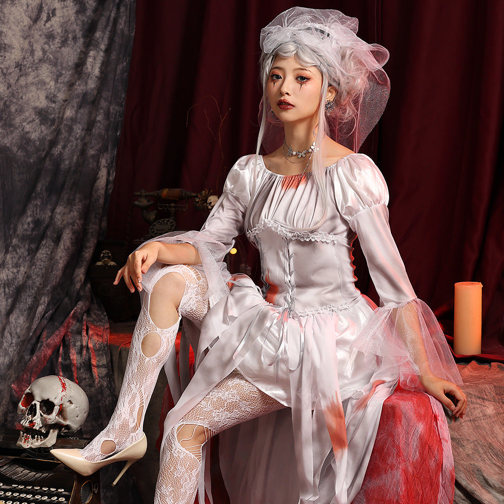 Men's Creepy Ghost Costume with Stylish Hat and Torn Details Chichicherry