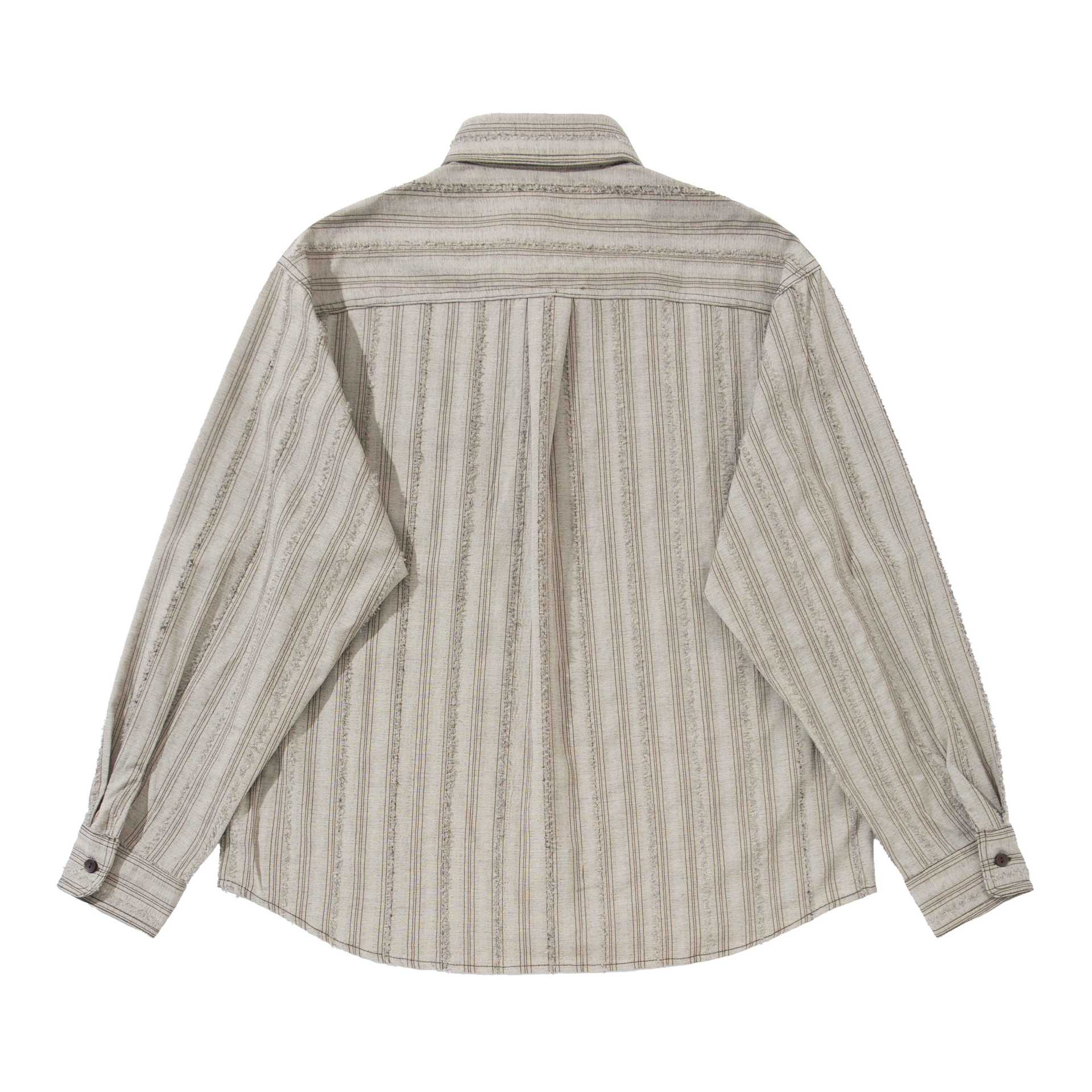 Men's loose striped overshirt in shirt jacket style with chest pockets and rounded hem Chichicherry