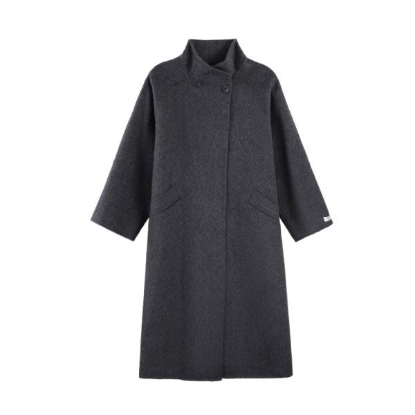 Women's Oversized Wool Coat with Stand Collar and Single-Button Closure Chichicherry