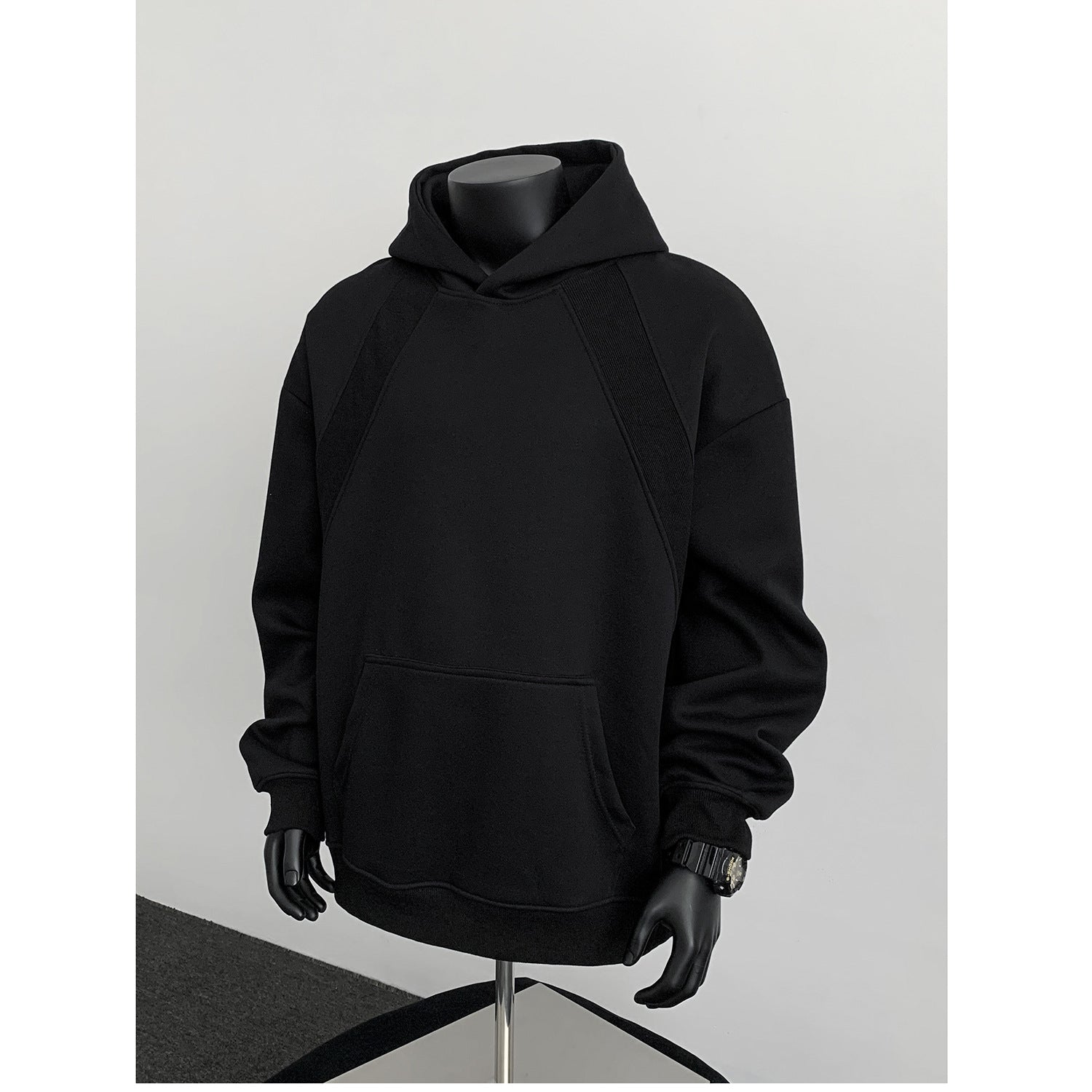 Men's Oversize Hoodie with Diagonal Insert and Kangaroo Pocket Chichicherry
