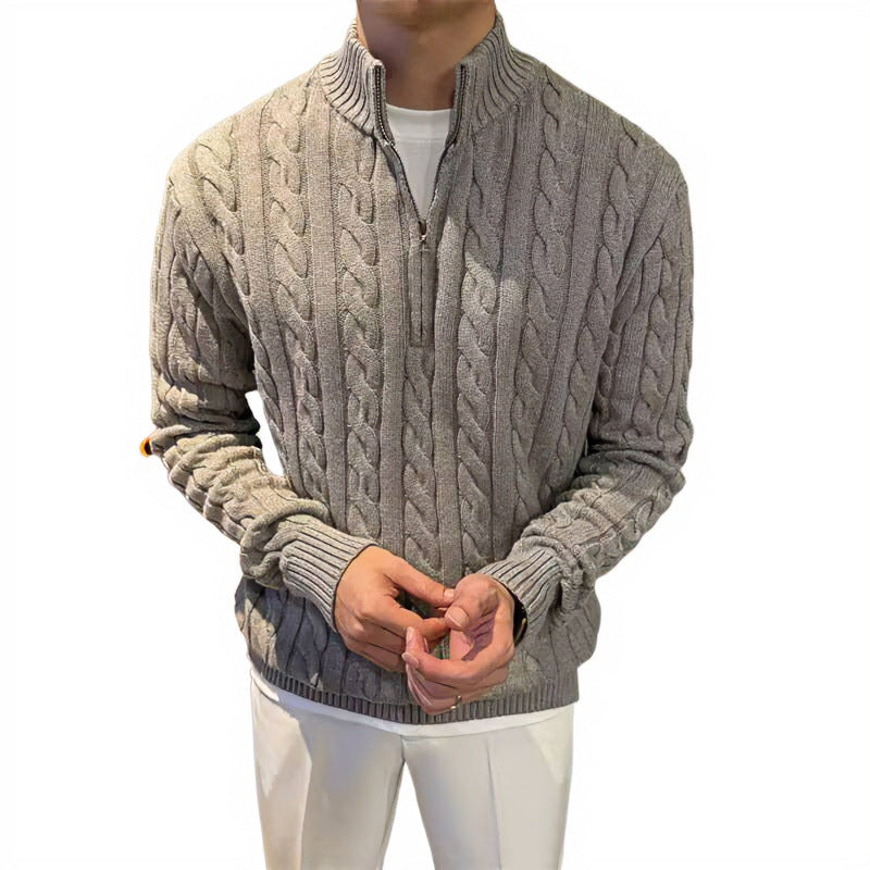 Herren Zopfstrick-Halbzip-Pullover mit Stehkragen Chichicherry