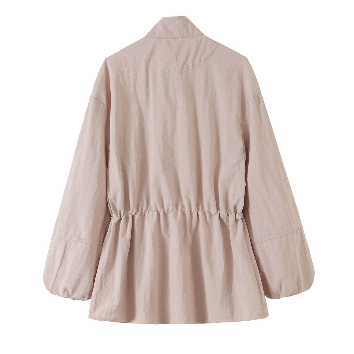 Women's Tailored Windbreaker with Drawstring, Stand Collar and Balloon Sleeves Chichicherry
